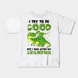 Dinosaur I Try To Be Good But I Take After My Grandma Kids T-Shirt